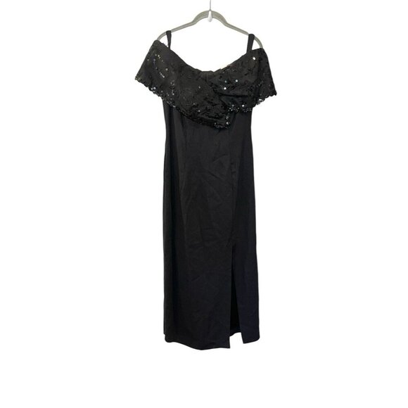J. R. Nites Caliendo 80s 90s Prom Vintage Black Sequin Off Shoulder Fitted Dress - Picture 1 of 9